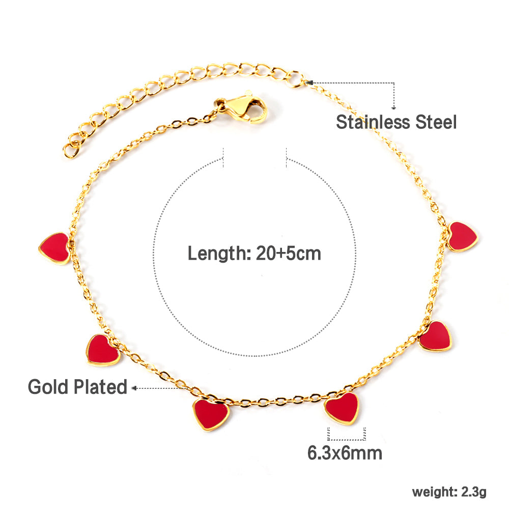 6 Black Drip & Red Drip & Purple Drip & Crimson Drip Heart Accessory Anklet 20+5cm Steel Color Gold Color asonjewelry