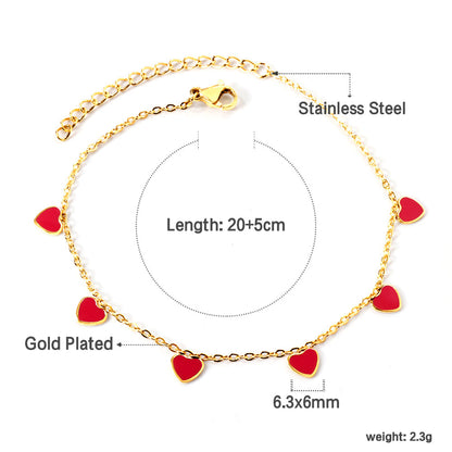 6 Black Drip & Red Drip & Purple Drip & Crimson Drip Heart Accessory Anklet 20+5cm Steel Color Gold Color asonjewelry