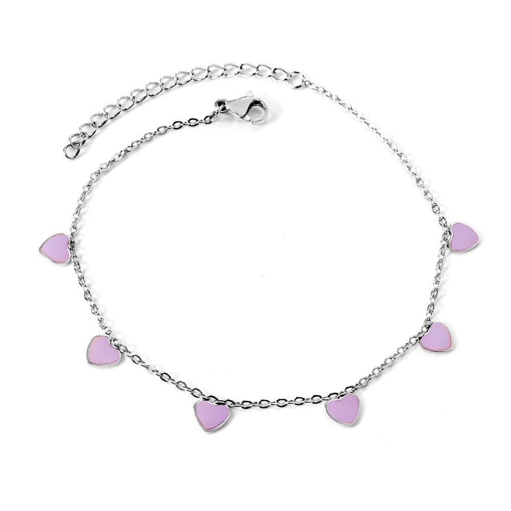 6 Black Drip & Red Drip & Purple Drip & Crimson Drip Heart Accessory Anklet 20+5cm Steel Color Gold Color asonjewelry