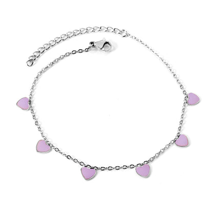 6 Black Drip & Red Drip & Purple Drip & Crimson Drip Heart Accessory Anklet 20+5cm Steel Color Gold Color asonjewelry