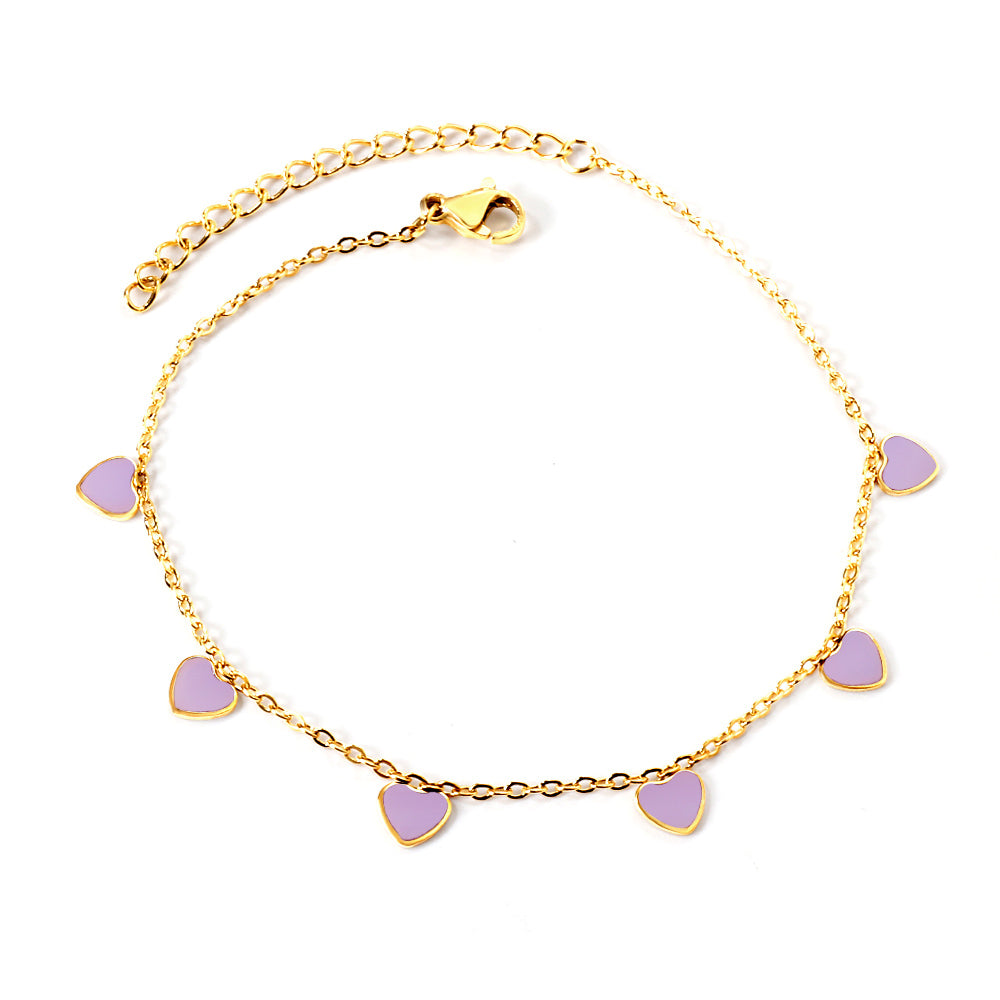 6 Black Drip & Red Drip & Purple Drip & Crimson Drip Heart Accessory Anklet 20+5cm Steel Color Gold Color asonjewelry