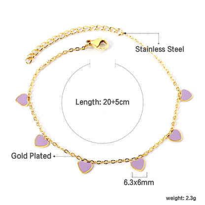 6 Black Drip & Red Drip & Purple Drip & Crimson Drip Heart Accessory Anklet 20+5cm Steel Color Gold Color asonjewelry