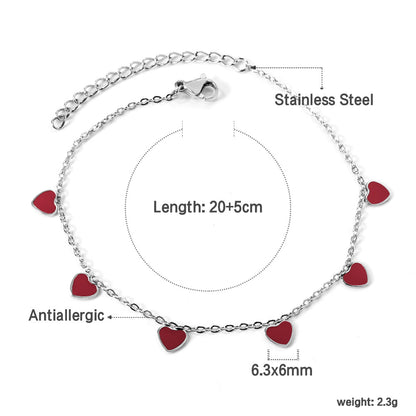 6 Black Drip & Red Drip & Purple Drip & Crimson Drip Heart Accessory Anklet 20+5cm Steel Color Gold Color asonjewelry