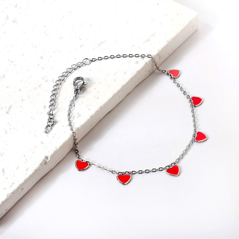 6 Black Drip & Red Drip & Purple Drip & Crimson Drip Heart Accessory Anklet 20+5cm Steel Color Gold Color asonjewelry