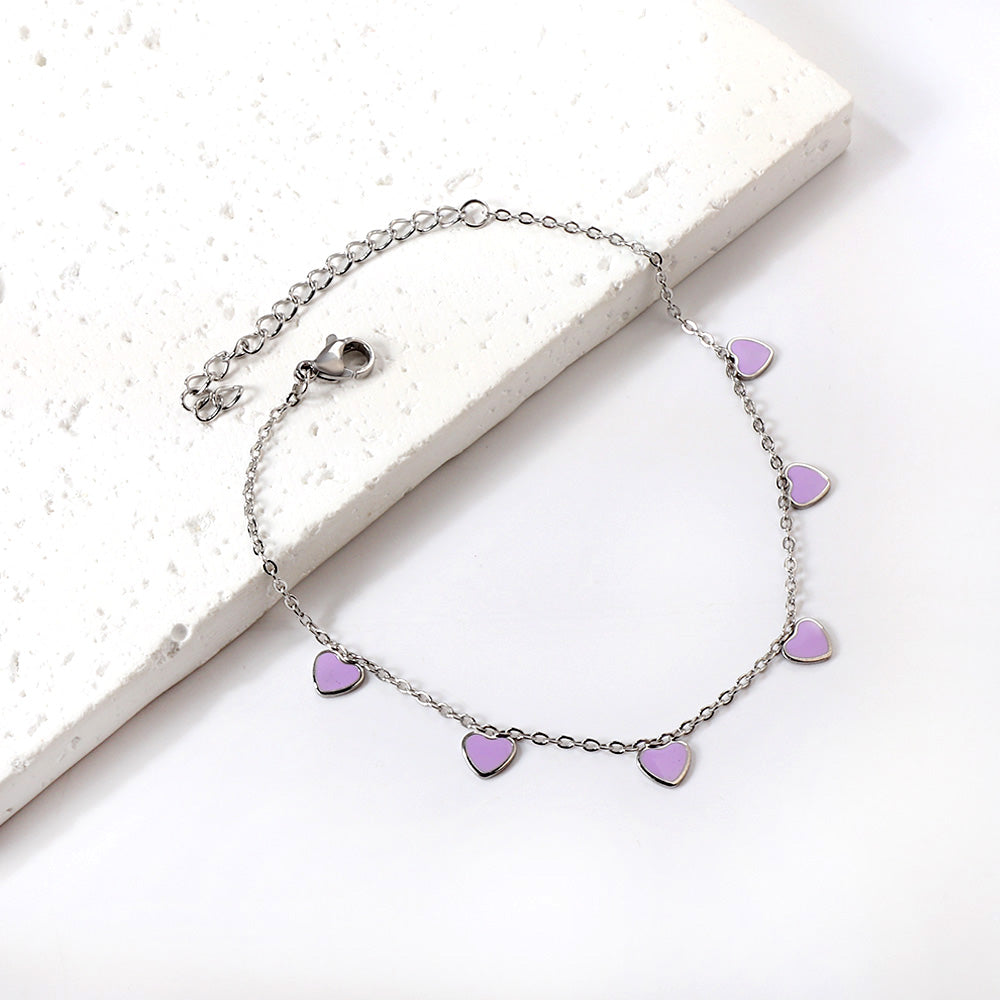 6 Black Drip & Red Drip & Purple Drip & Crimson Drip Heart Accessory Anklet 20+5cm Steel Color Gold Color asonjewelry