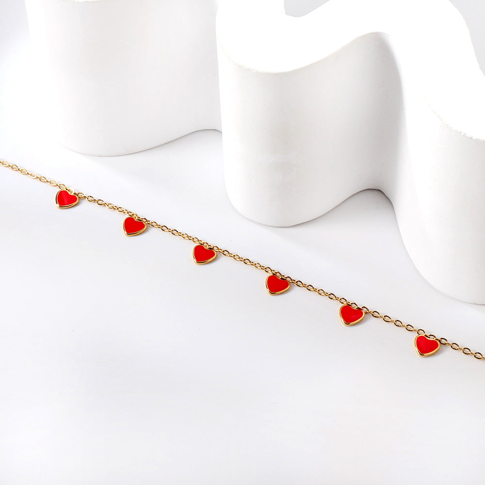 6 Black Drip & Red Drip & Purple Drip & Crimson Drip Heart Accessory Anklet 20+5cm Steel Color Gold Color asonjewelry