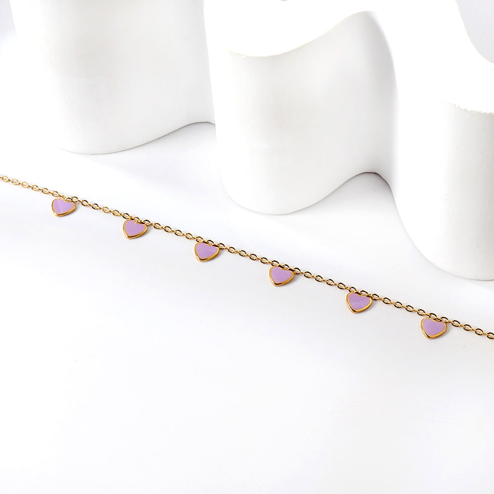 6 Black Drip & Red Drip & Purple Drip & Crimson Drip Heart Accessory Anklet 20+5cm Steel Color Gold Color asonjewelry