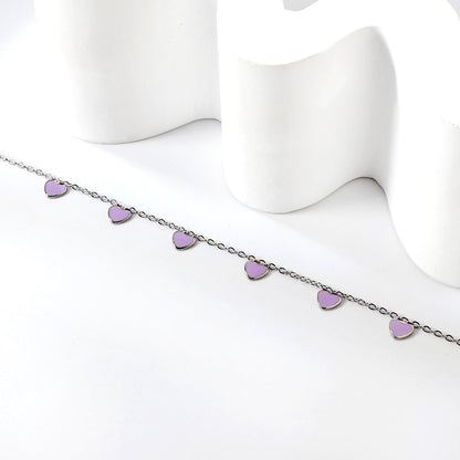 6 Black Drip & Red Drip & Purple Drip & Crimson Drip Heart Accessory Anklet 20+5cm Steel Color Gold Color asonjewelry