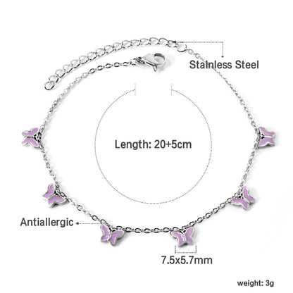 6 Purple & Blue Butterfly Butterfly Anklet 20+5cm Steel Gold asonjewelry