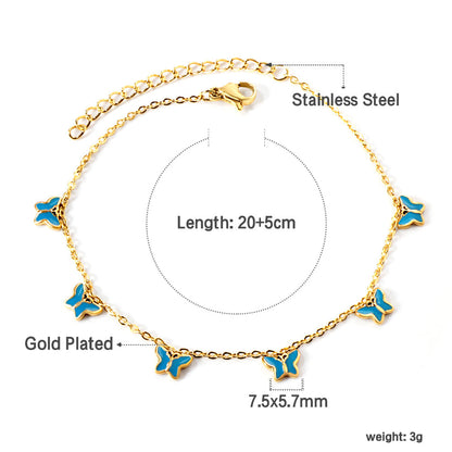 6 Purple & Blue Butterfly Butterfly Anklet 20+5cm Steel Gold asonjewelry