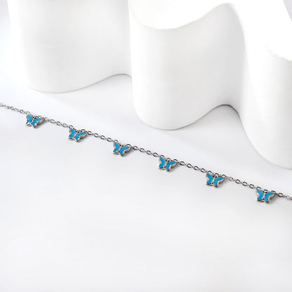 6 Purple & Blue Butterfly Butterfly Anklet 20+5cm Steel Gold asonjewelry