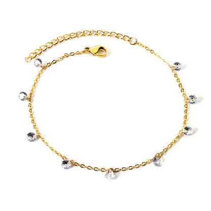 9 white & purple & pink & mixed diamonds anklet 20+5cm steel color gold color asonjewelry