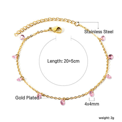9 white & purple & pink & mixed diamonds anklet 20+5cm steel color gold color asonjewelry