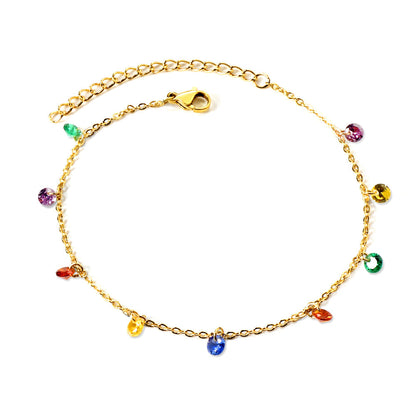 9 white & purple & pink & mixed diamonds anklet 20+5cm steel color gold color asonjewelry