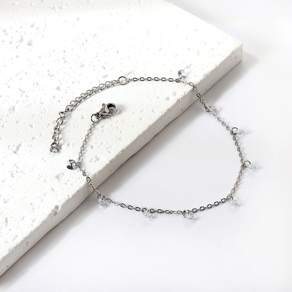 9 white & purple & pink & mixed diamonds anklet 20+5cm steel color gold color asonjewelry