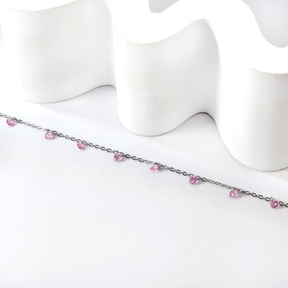 9 white & purple & pink & mixed diamonds anklet 20+5cm steel color gold color asonjewelry
