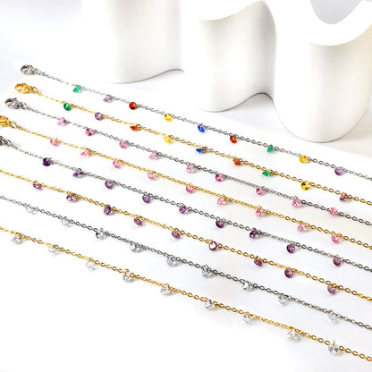9 white & purple & pink & mixed diamonds anklet 20+5cm steel color gold color asonjewelry