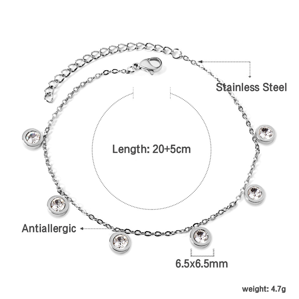 6 Cylinders with White Diamonds Accessories Anklet 20+5cm asonjewelry