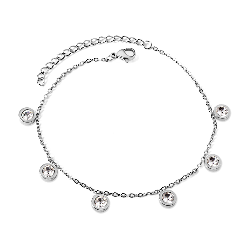 6 Cylinders with White Diamonds Accessories Anklet 20+5cm asonjewelry