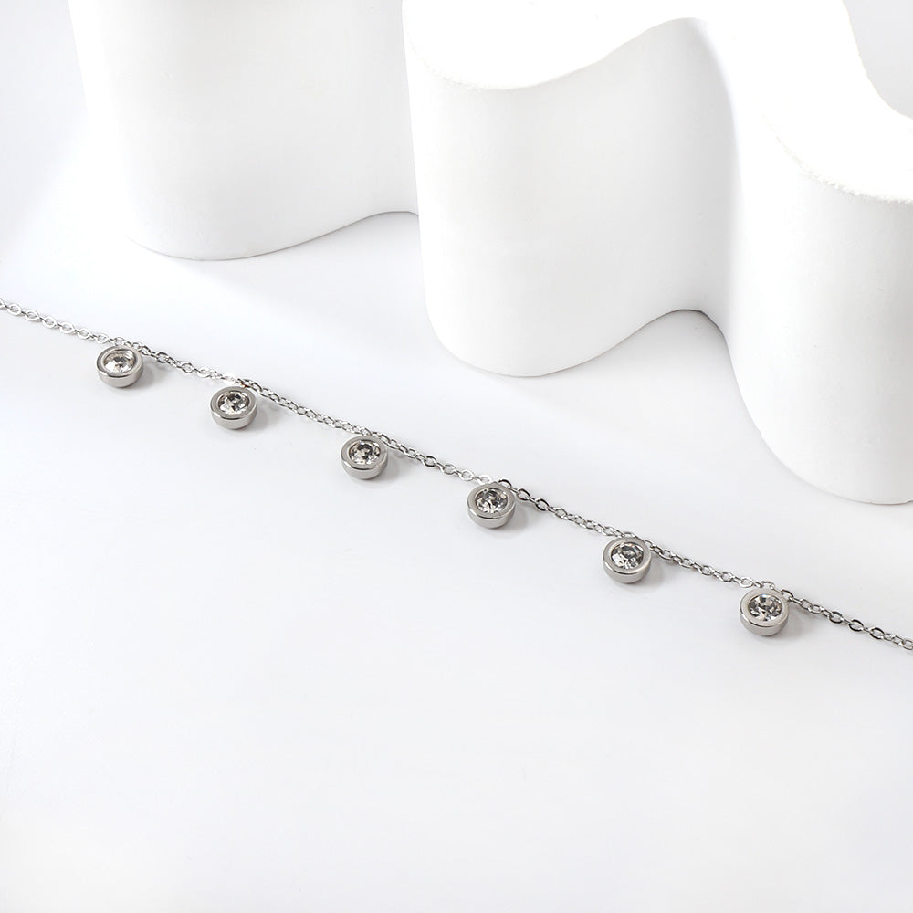 6 Cylinders with White Diamonds Accessories Anklet 20+5cm asonjewelry