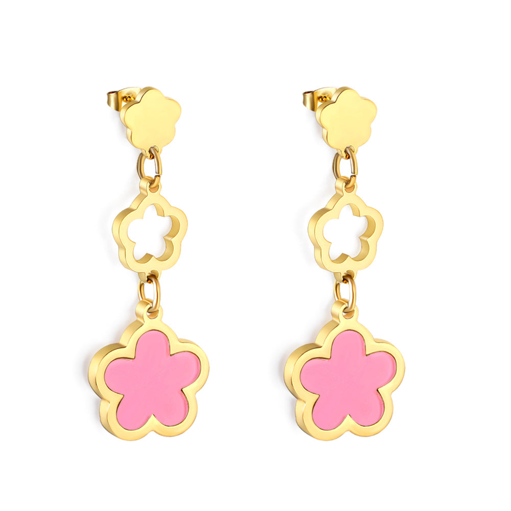 Peach Blossom + Hollow Peach Blossom + Peach Blossom Earrings with Shell Accessories asonjewelry