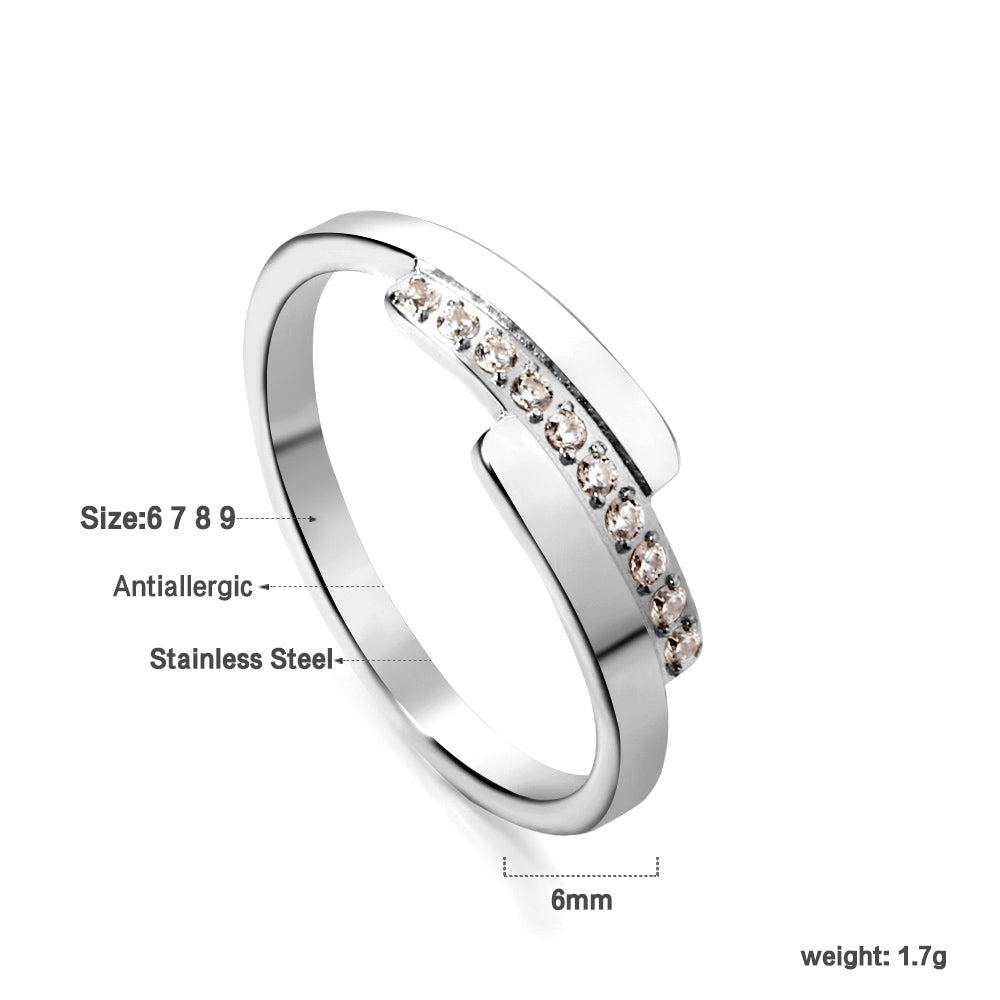 Fashion new step ladder set diamond ring flash zirconium stainless steel 18K gold index finger ring niche personality asonjewelry