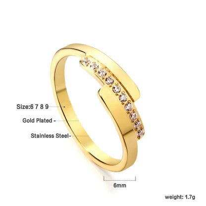 Fashion new step ladder set diamond ring flash zirconium stainless steel 18K gold index finger ring niche personality asonjewelry