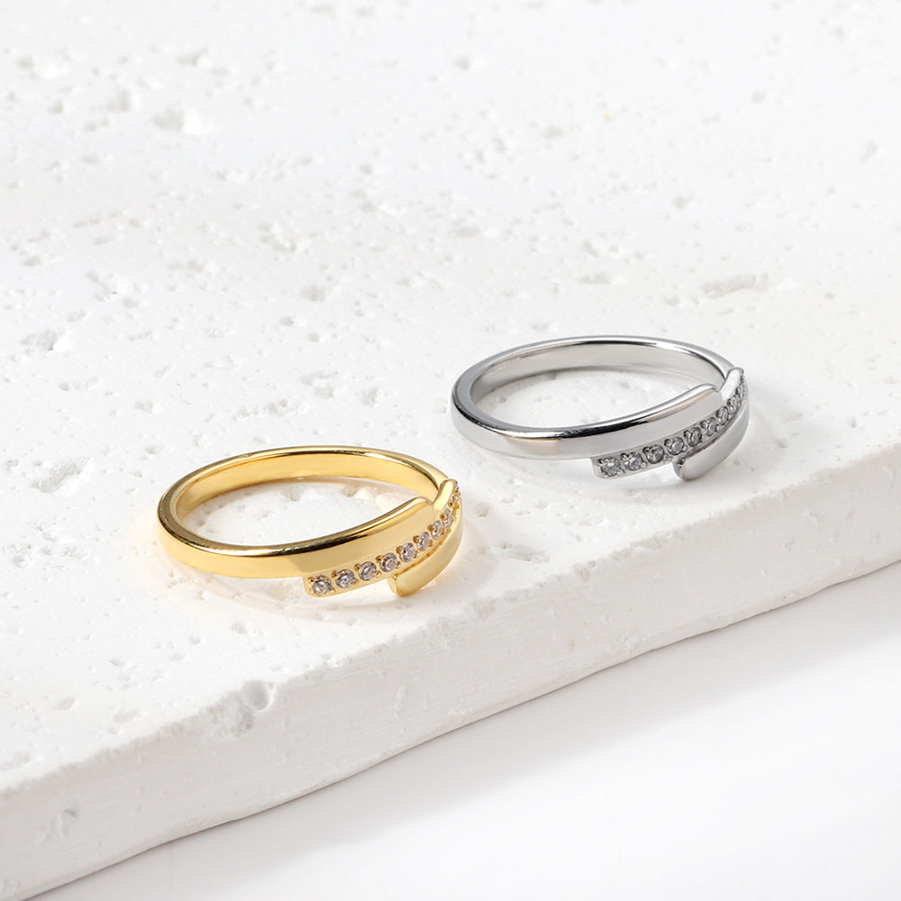 Fashion new step ladder set diamond ring flash zirconium stainless steel 18K gold index finger ring niche personality asonjewelry