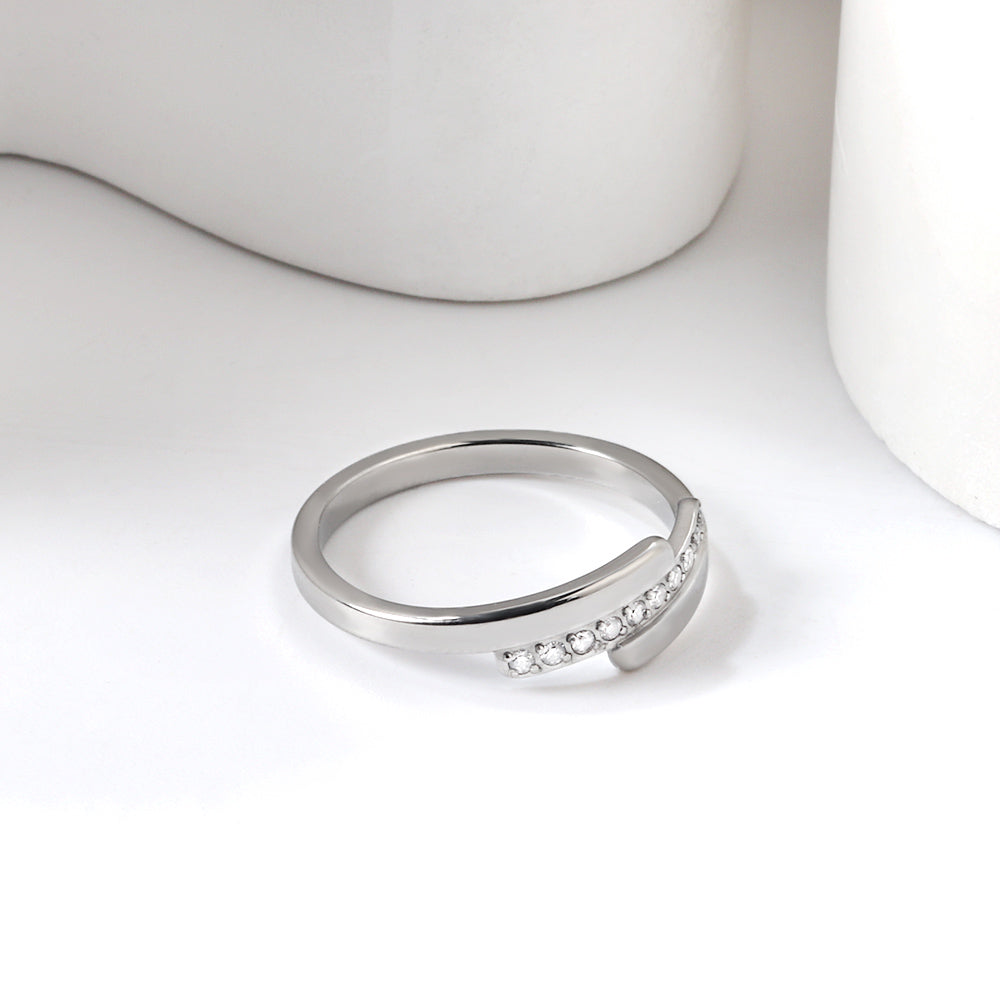 Fashion new step ladder set diamond ring flash zirconium stainless steel 18K gold index finger ring niche personality asonjewelry