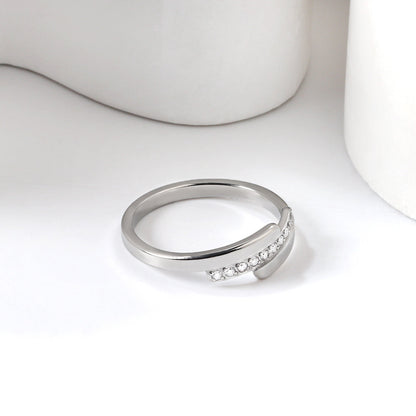 Fashion new step ladder set diamond ring flash zirconium stainless steel 18K gold index finger ring niche personality asonjewelry