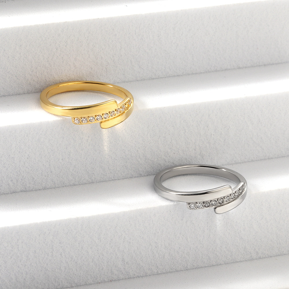 Fashion new step ladder set diamond ring flash zirconium stainless steel 18K gold index finger ring niche personality asonjewelry