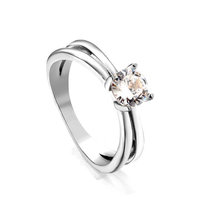 Steel/Gold Round Diamond Design Ring asonjewelry