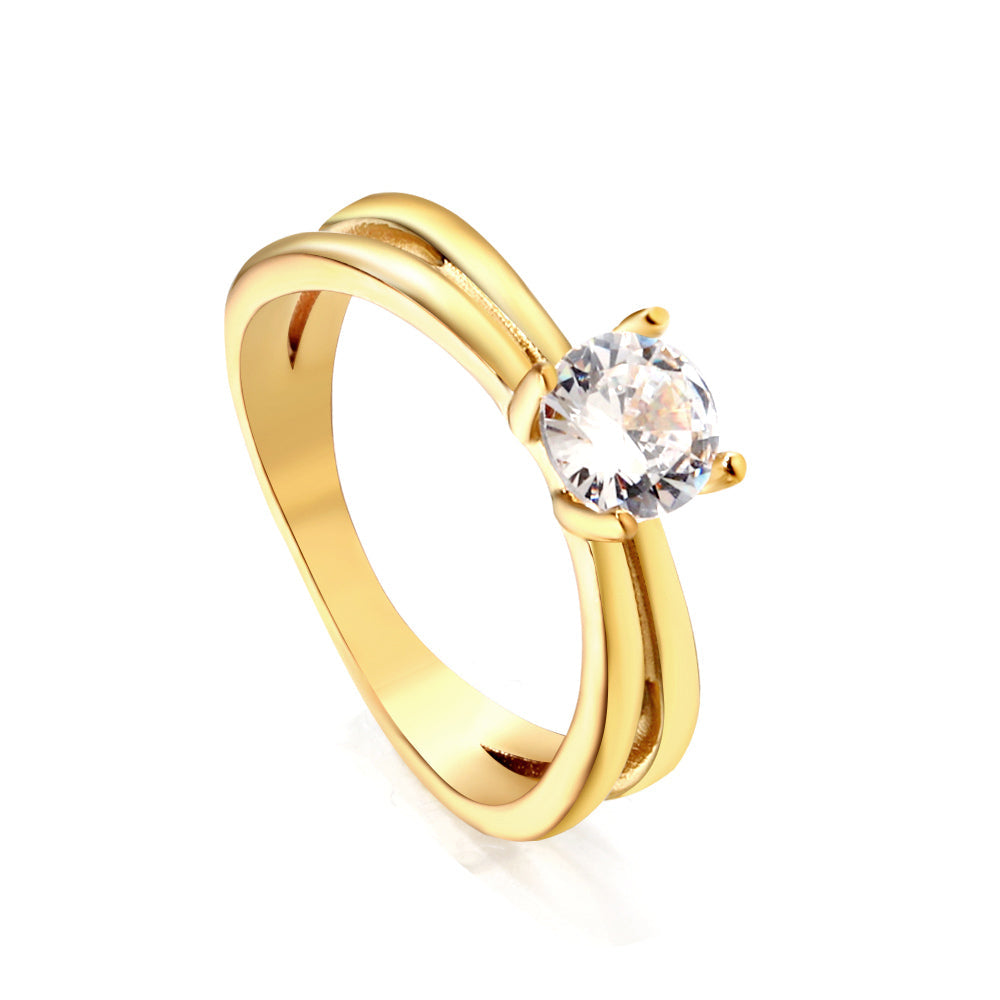 Steel/Gold Round Diamond Design Ring asonjewelry