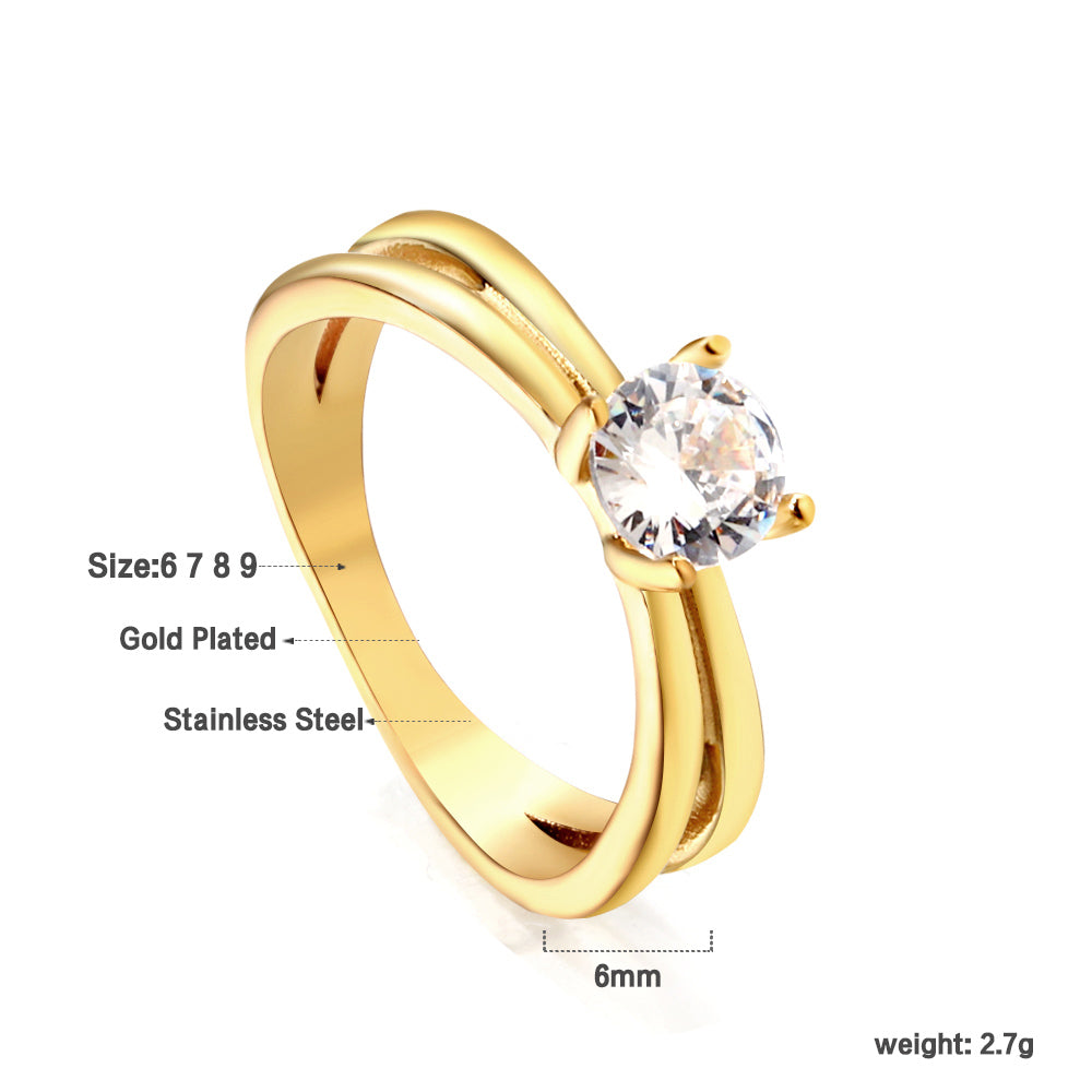 Steel/Gold Round Diamond Design Ring asonjewelry