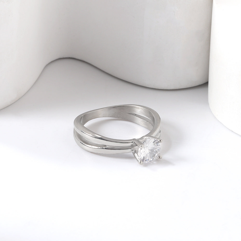 Steel/Gold Round Diamond Design Ring asonjewelry