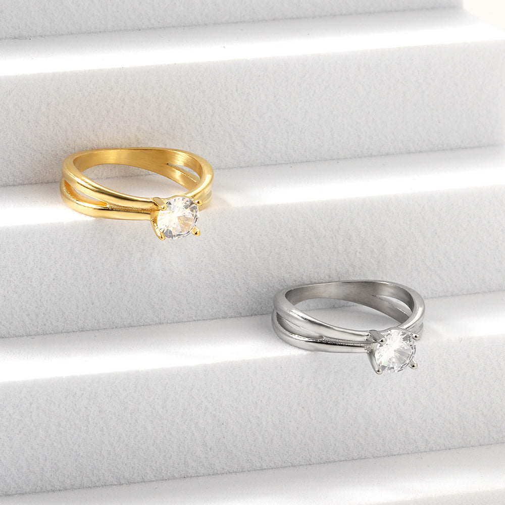 Steel/Gold Round Diamond Design Ring asonjewelry