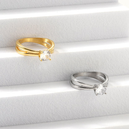 Steel/Gold Round Diamond Design Ring asonjewelry