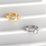 Steel/Gold Round Diamond Design Ring