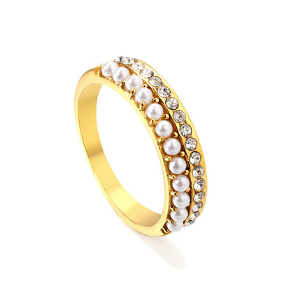 PVD plating 18K gold micro-set pearl ring female open index finger ring asonjewelry