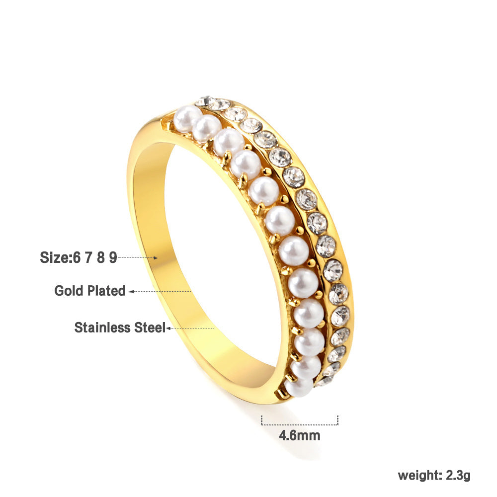 PVD plating 18K gold micro-set pearl ring female open index finger ring asonjewelry