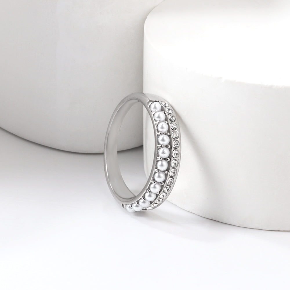 PVD plating 18K gold micro-set pearl ring female open index finger ring asonjewelry