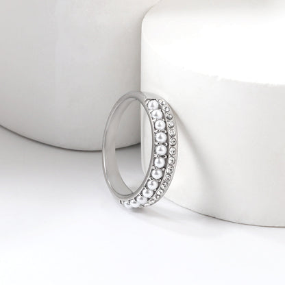 PVD plating 18K gold micro-set pearl ring female open index finger ring asonjewelry