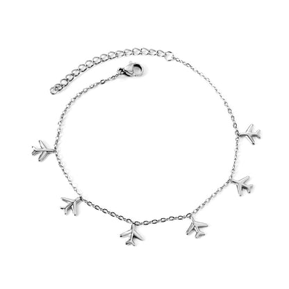 6 Airplane Accessory Anklets 20+5cm Steel Golden asonjewelry