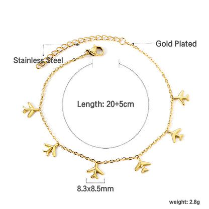 6 Airplane Accessory Anklets 20+5cm Steel Golden asonjewelry