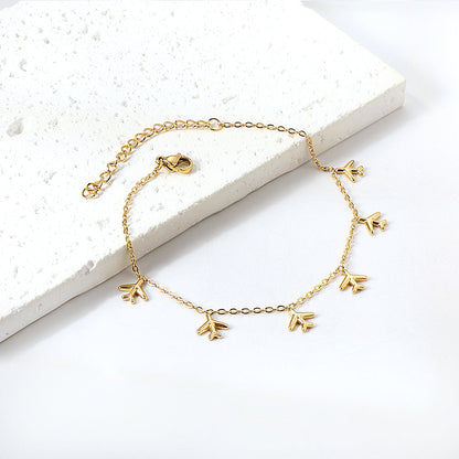 6 Airplane Accessory Anklets 20+5cm Steel Golden asonjewelry