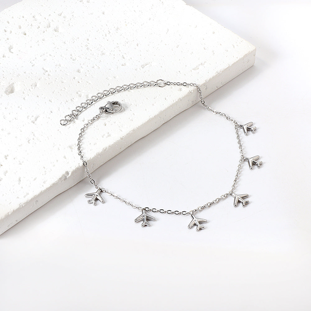 6 Airplane Accessory Anklets 20+5cm Steel Golden asonjewelry