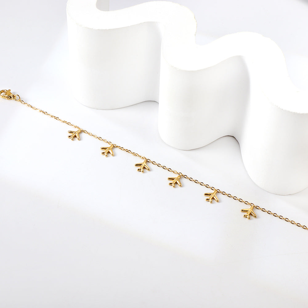 6 Airplane Accessory Anklets 20+5cm Steel Golden asonjewelry