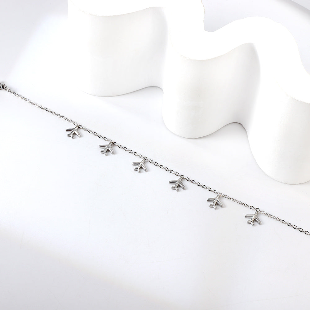 6 Airplane Accessory Anklets 20+5cm Steel Golden asonjewelry