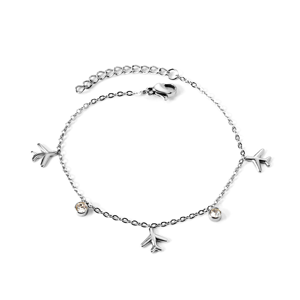 3 planes + 2 cylindrical white diamond bracelet 17+3cm asonjewelry
