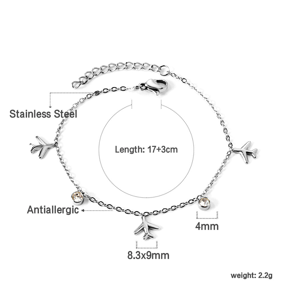 3 planes + 2 cylindrical white diamond bracelet 17+3cm asonjewelry